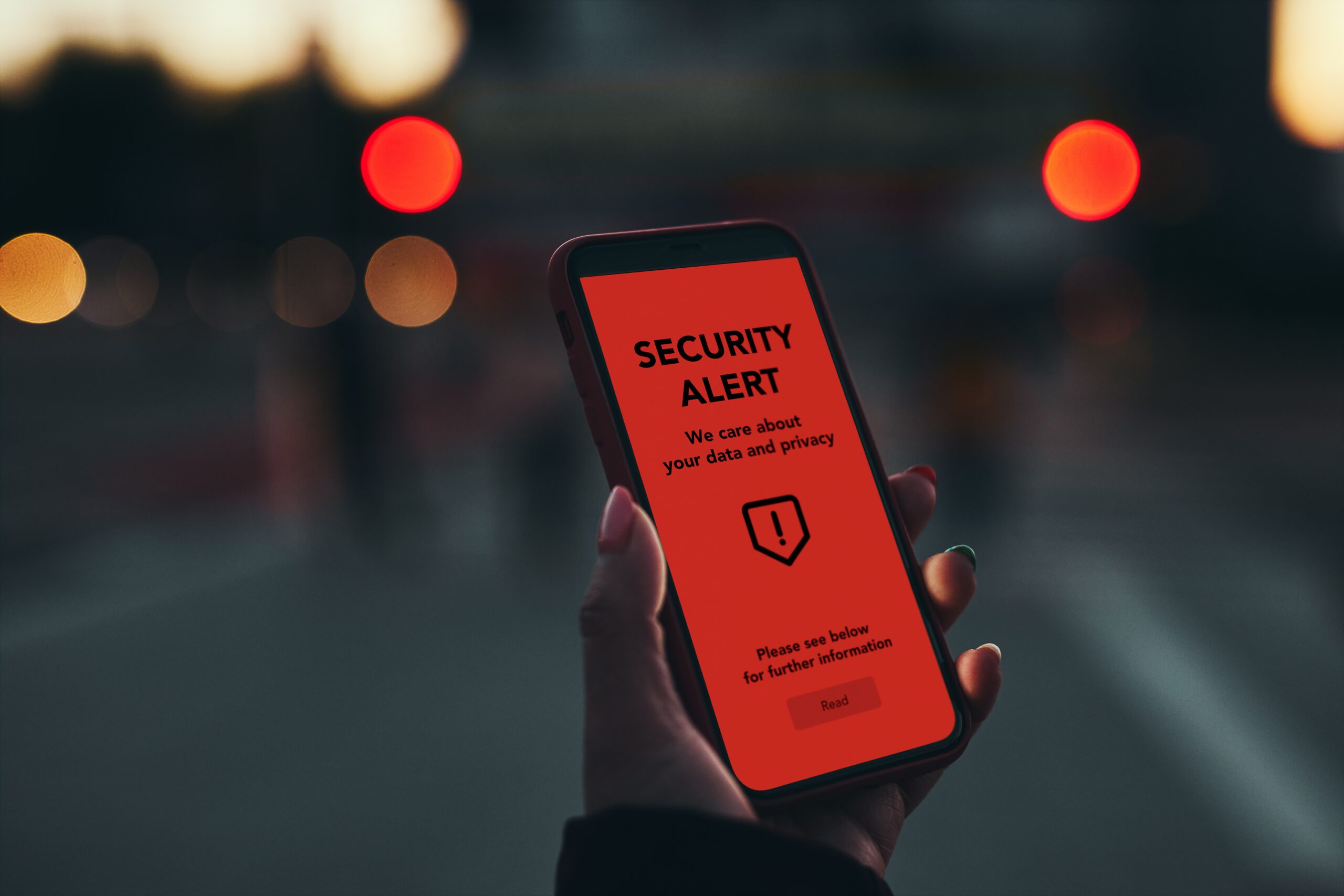 alert cyber zagrożenia na telefonie